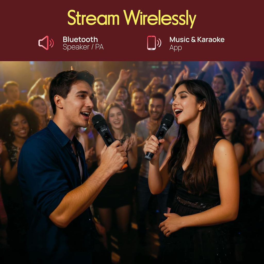 Pyle Wireless Microphones, Professional UHF Dual Microphones for Karaoke, Wireless Dynamic Microphone System Set with Rechargeable Receiver,Plug and Play, Speech, Wedding, Church, PA System