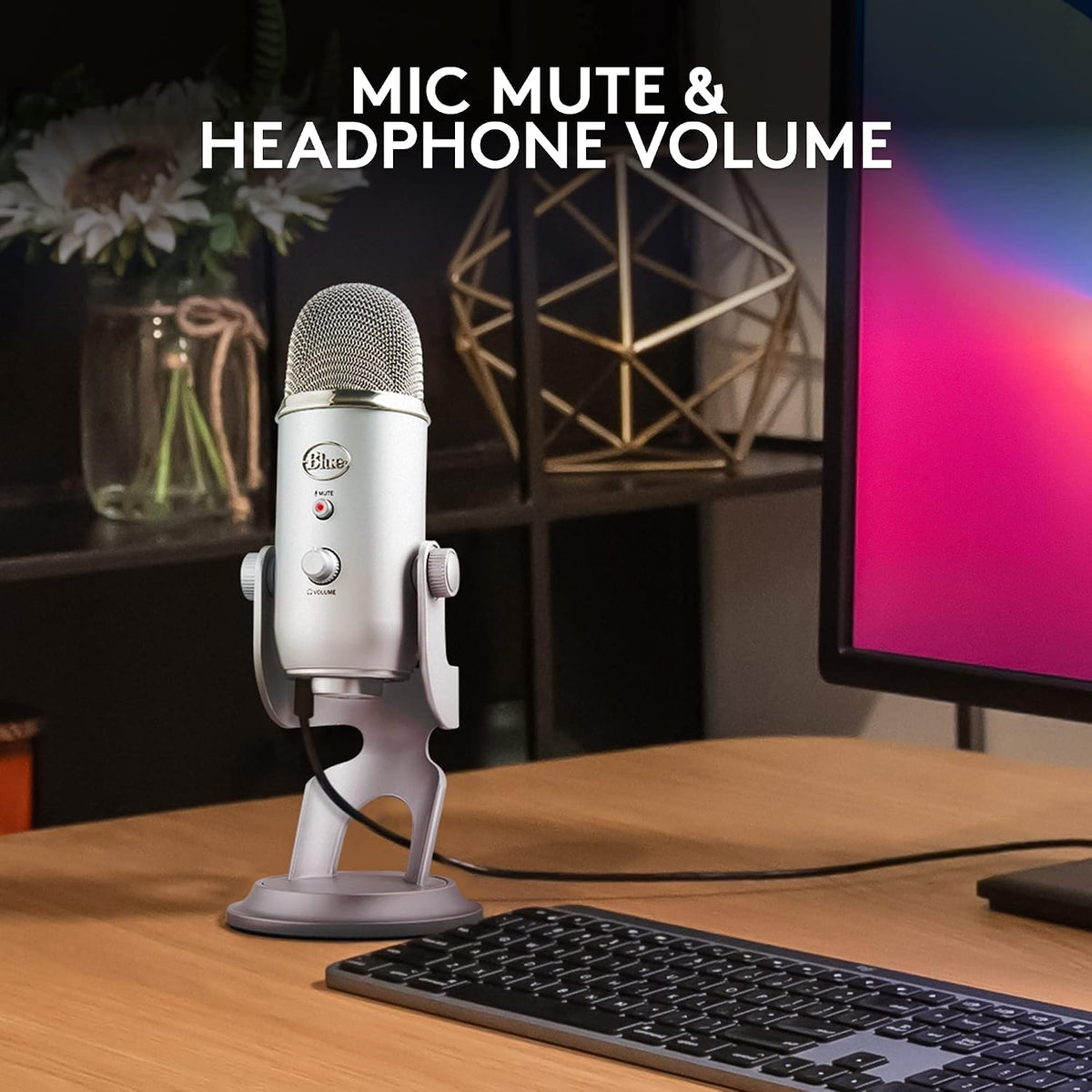 Logitech Creators Blue Yeti USB Microphone for PC, Mac, Gaming, Recording, Streaming, Podcasting, Studio and Computer Condenser Mic with Blue VO!CE Effects, 4 Pickup Patterns, Plug and Play - Silver