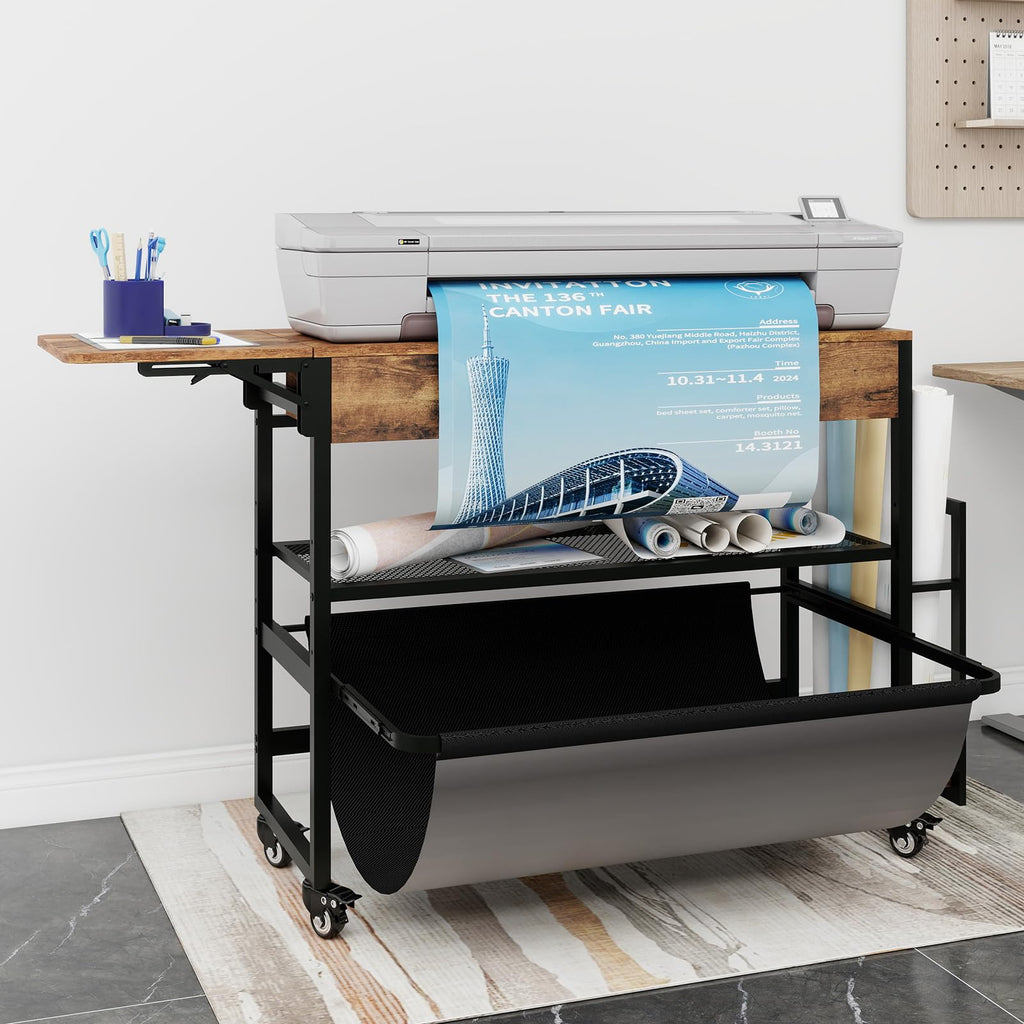 Natwind Wide Format Printer Stand,Plotter Table with Laptop Station,White