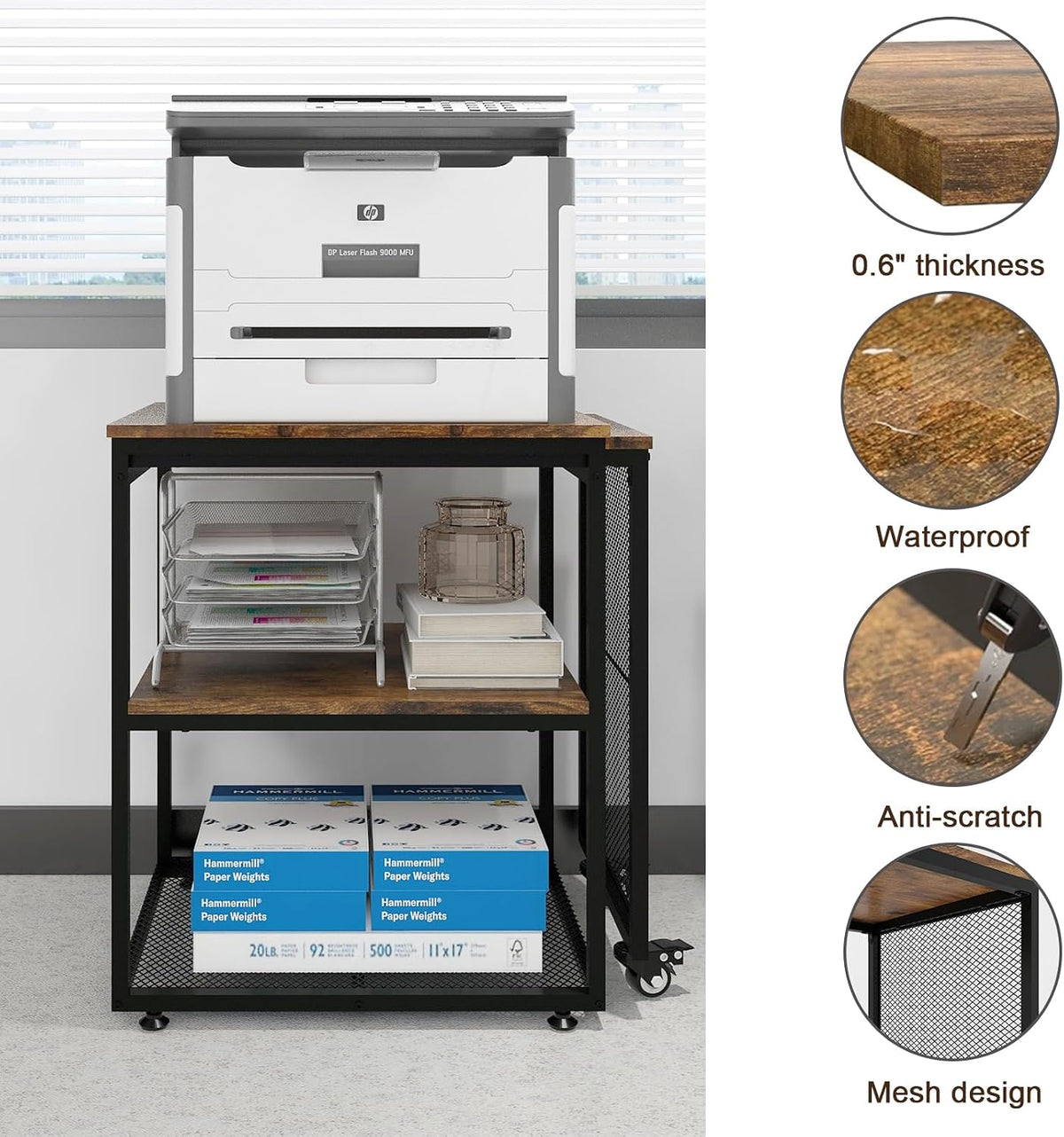 Natwind 24''x20'' Large Printer Stand,Extendable Home Craft Table,Retro