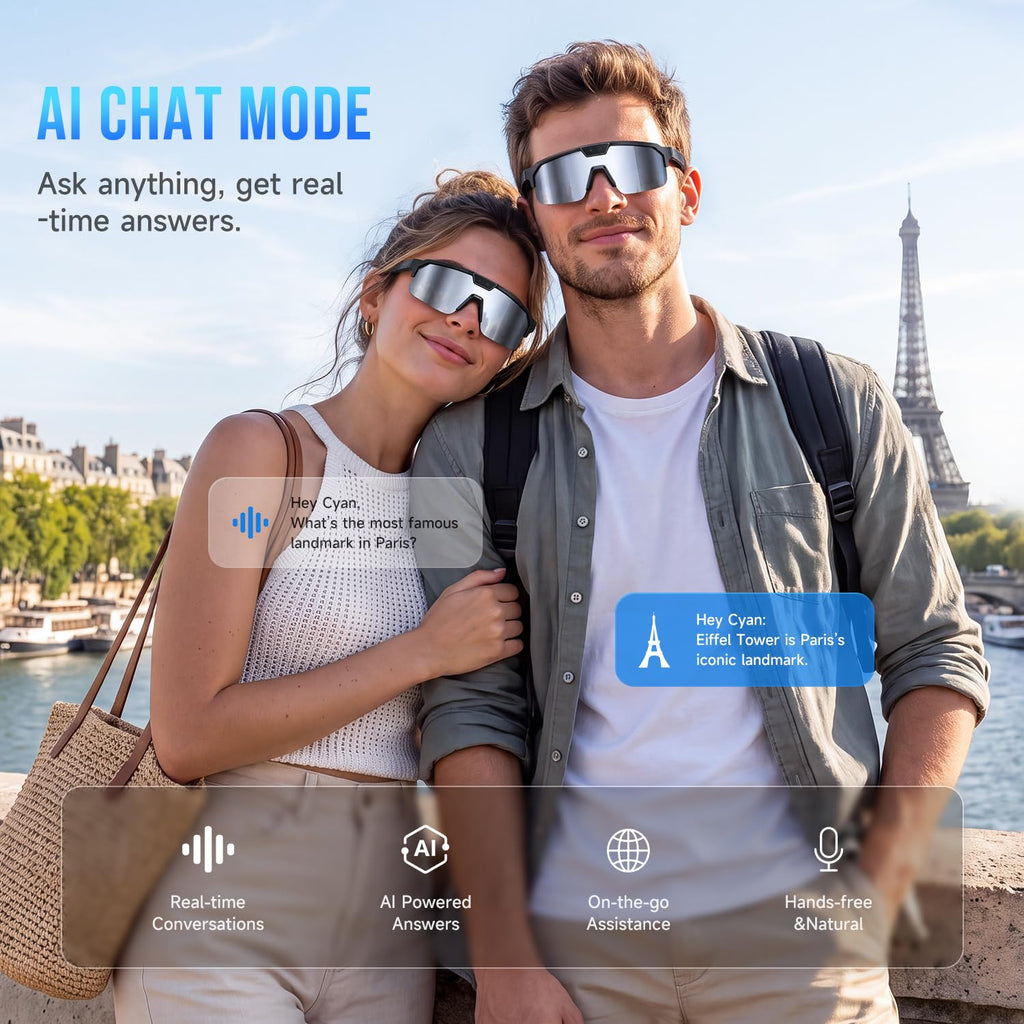 AI Smart Glasses with 35MP Camera,1200P EIS Video Recorder for Cycling