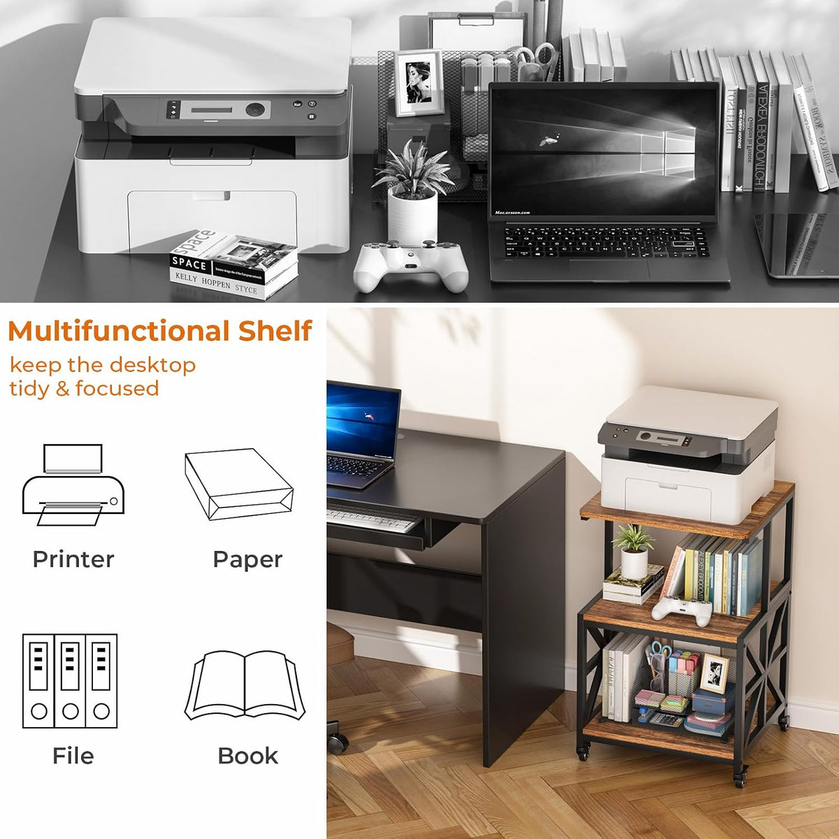 GreenForest Printer Stand with Lockable Wheels, Heavy Duty Printer Table