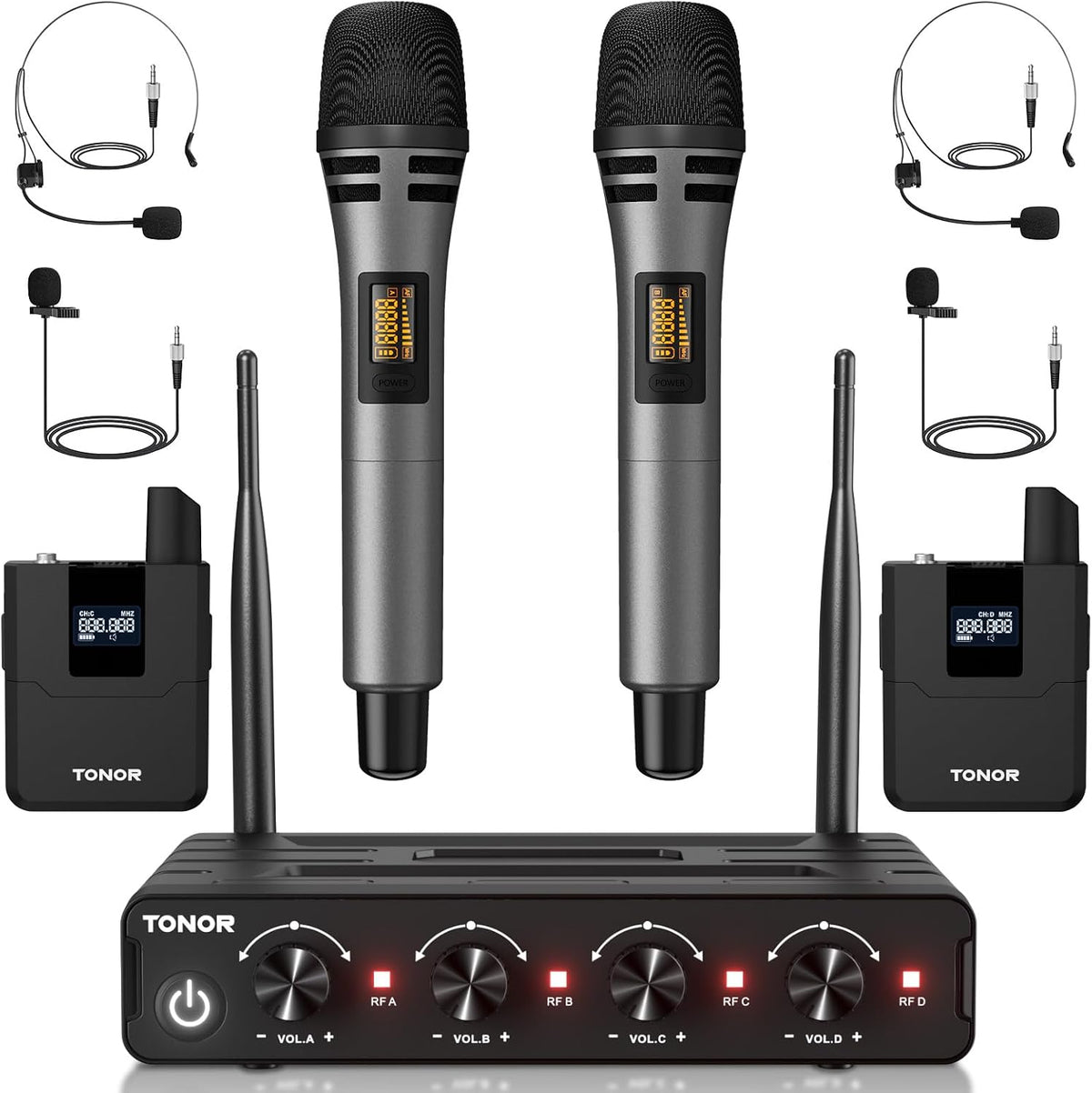 TONOR Wireless Microphone System, Handheld Mic Set with Headset/Lapel Mics