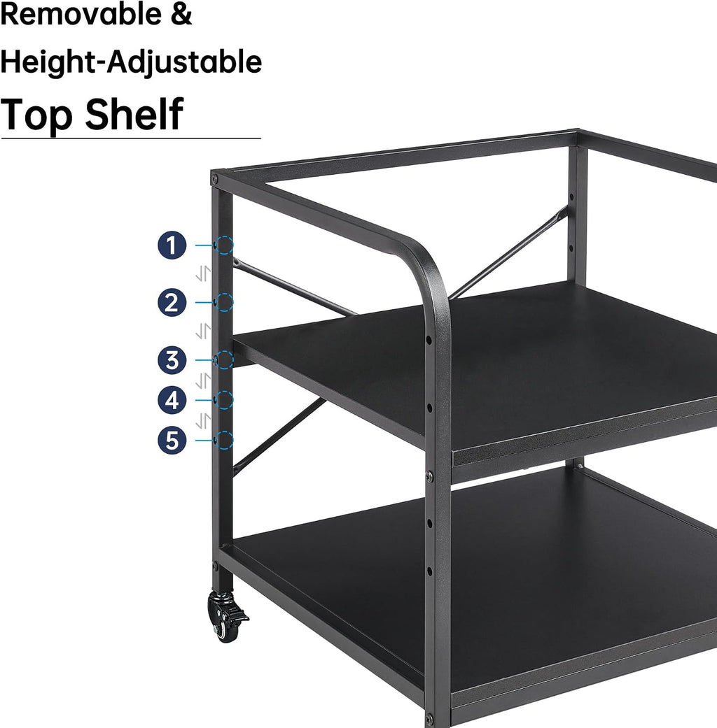 Fannova 2 Tier Under Desk Printer Stand with Storage, 20 Inches Deep Large Printer Table with Height Adjustable Shelf, Rolling Printer Cart with Wheels for Home Office - Black