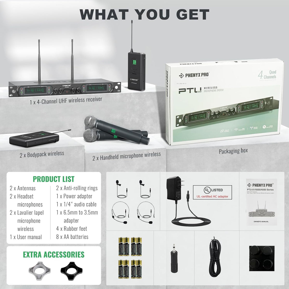 Phenyx Pro 4-Ch UHF Fixed Frequency Wireless Microphone PTU-5000-2H2B