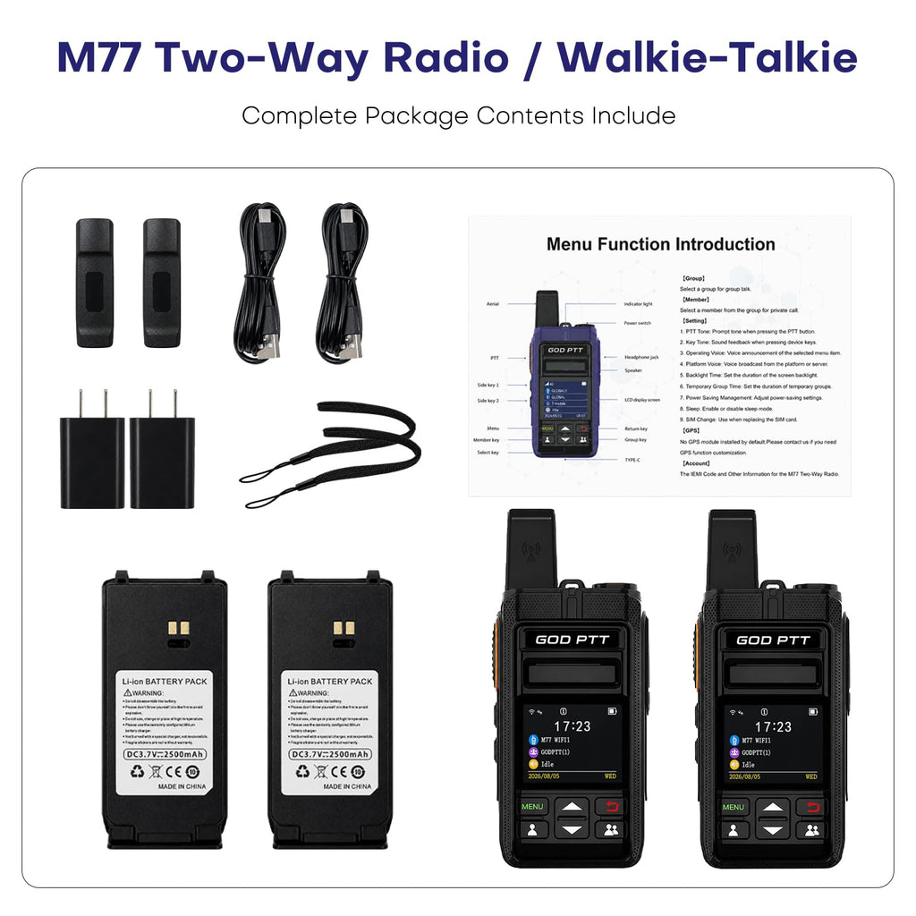 4G LTE PoC Walkie Talkies, Unlimited Range, SIM & Headsets, 2 Pack