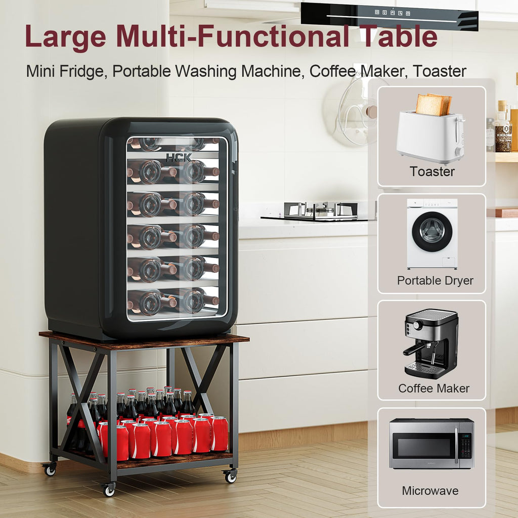 2 Tier Large Printer Stand, 23.6 x 23.6 Inches Printer Table with Storage Shelf, Rolling Printer Cart with Industrial Wheels for Home Office (Black)