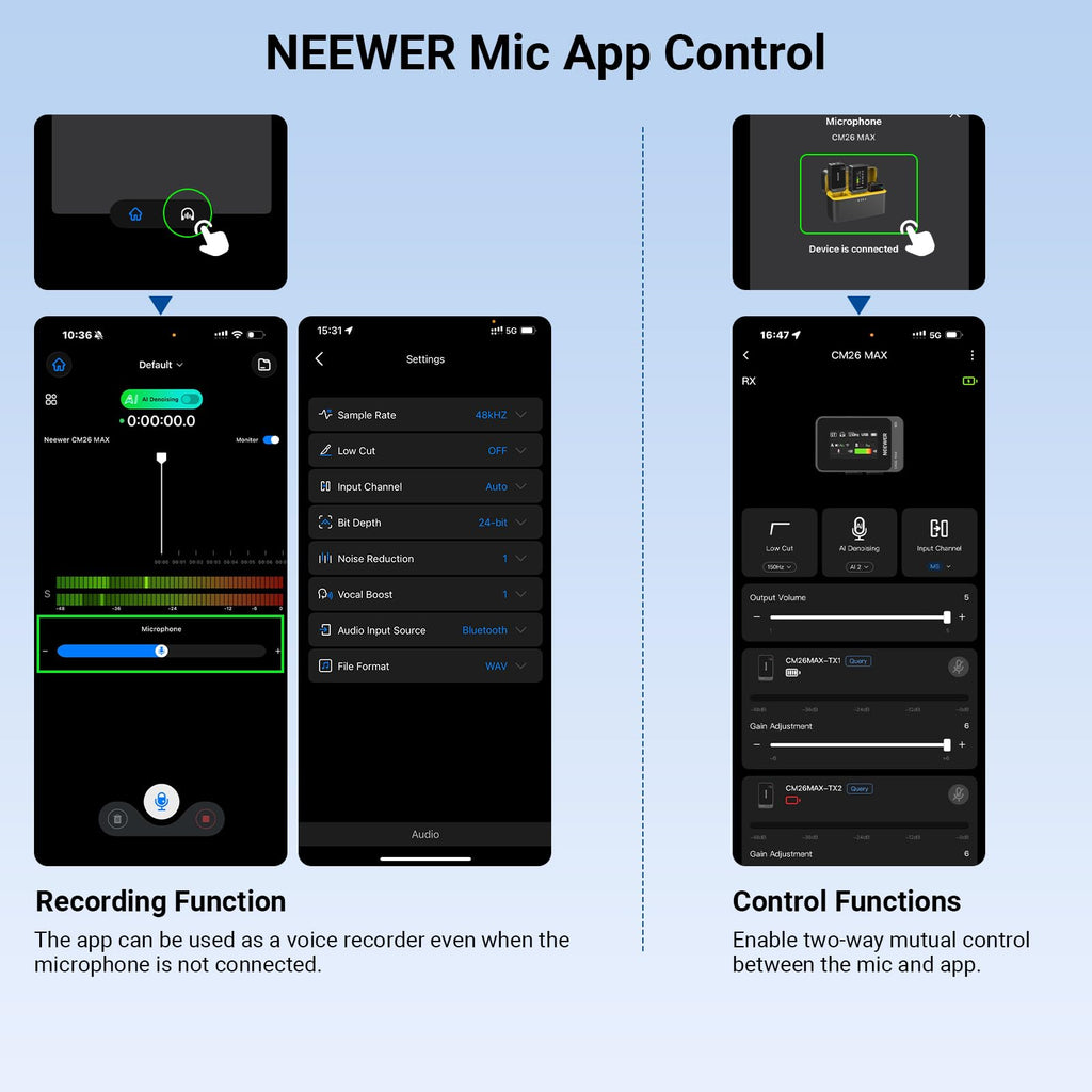 NEEWER CM26 MAX AI Wireless Lavalier Microphone for Phone Camera PC