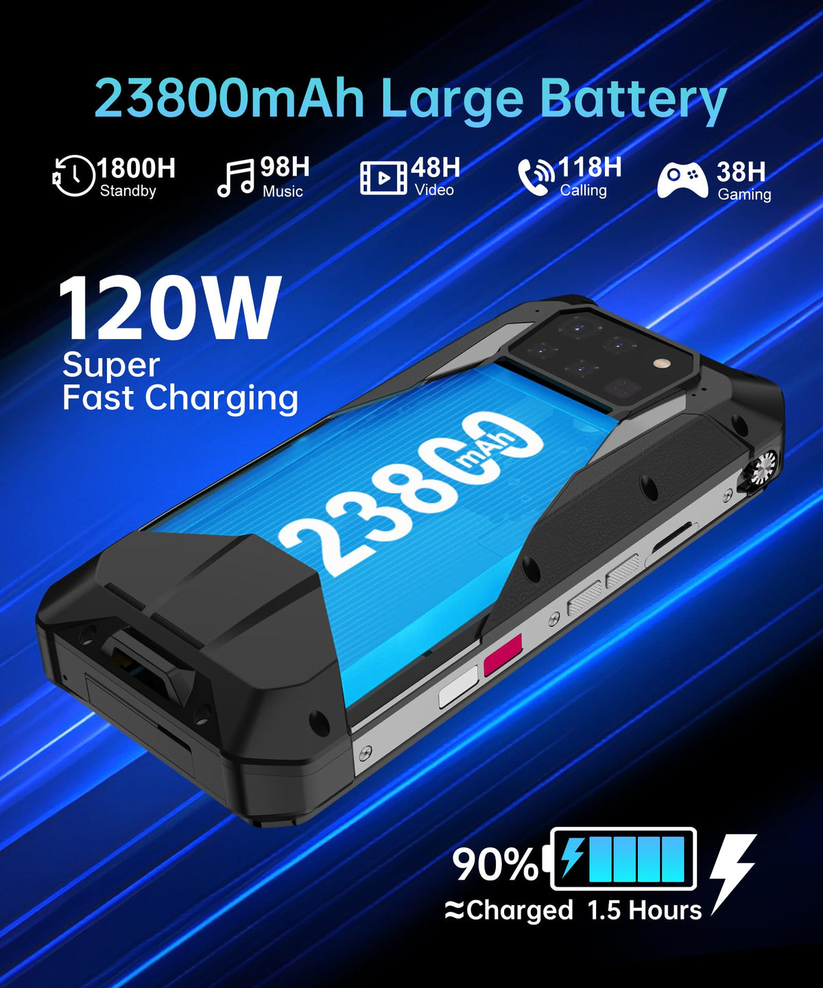 8849 Tank 3 Pro Phone Android 15, 23800mAh 5G Rugged Projector Smartphone
