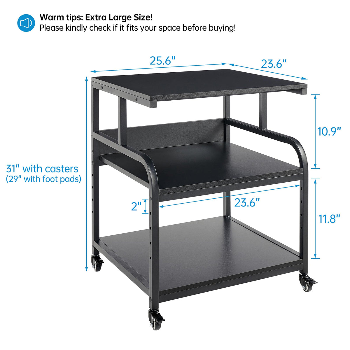 Fannova 23.6"x18.9"x30" Large Printer Stand with Adjustable Storage Shelf