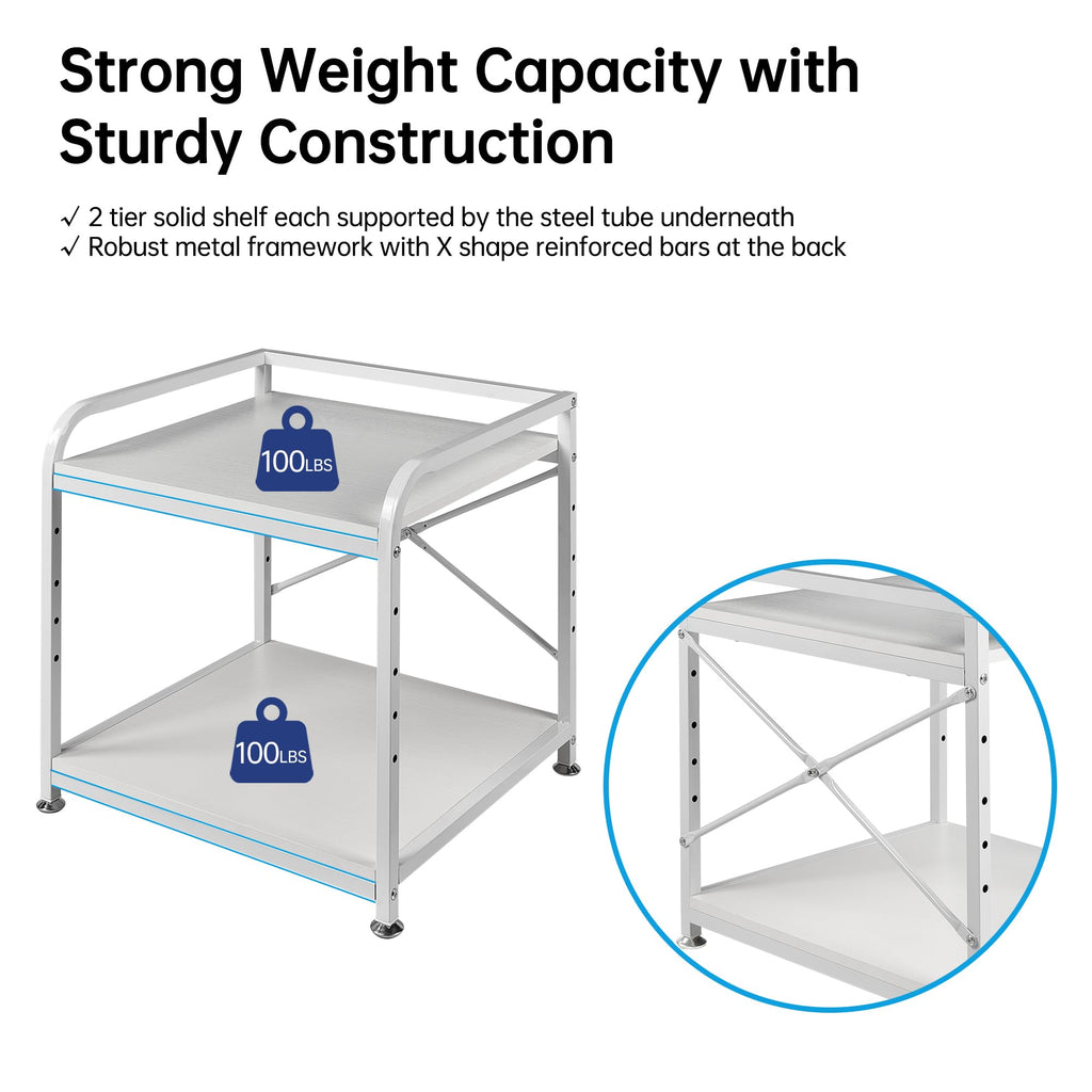 Fannova 2 Tier Under Desk Printer Stand with Storage, 20 Inches Deep Large Printer Table with Height Adjustable Shelf, Rolling Printer Cart with Wheels for Home Office - Black