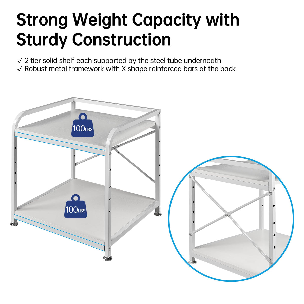 Fannova 2 Tier Under Desk Printer Stand with Storage, 20 Inches Deep Large Printer Table with Height Adjustable Shelf, Rolling Printer Cart with Wheels for Home Office - Black