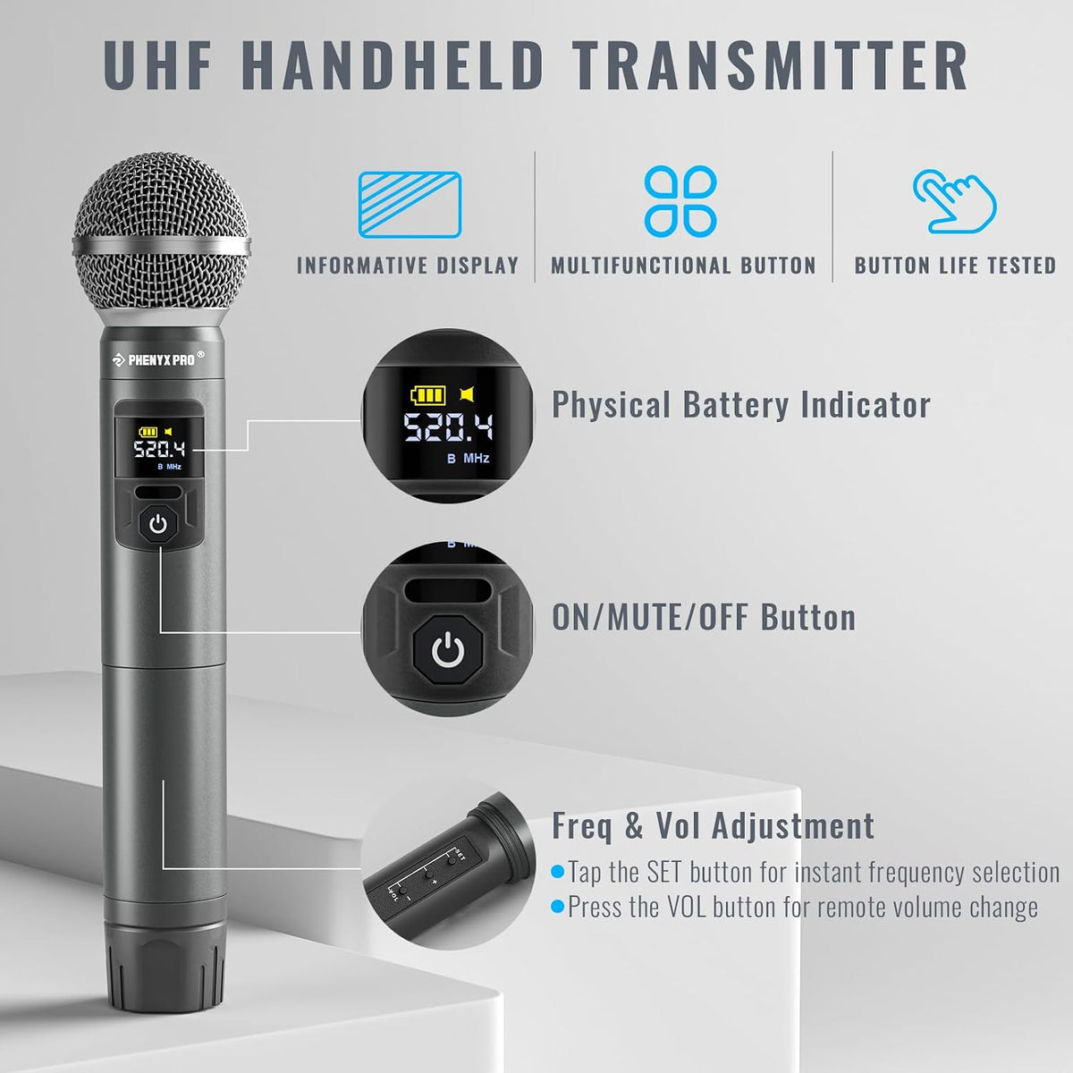 Phenyx Pro Dual UHF Tunable Frequency Wireless Microphone System PTU-52-2H