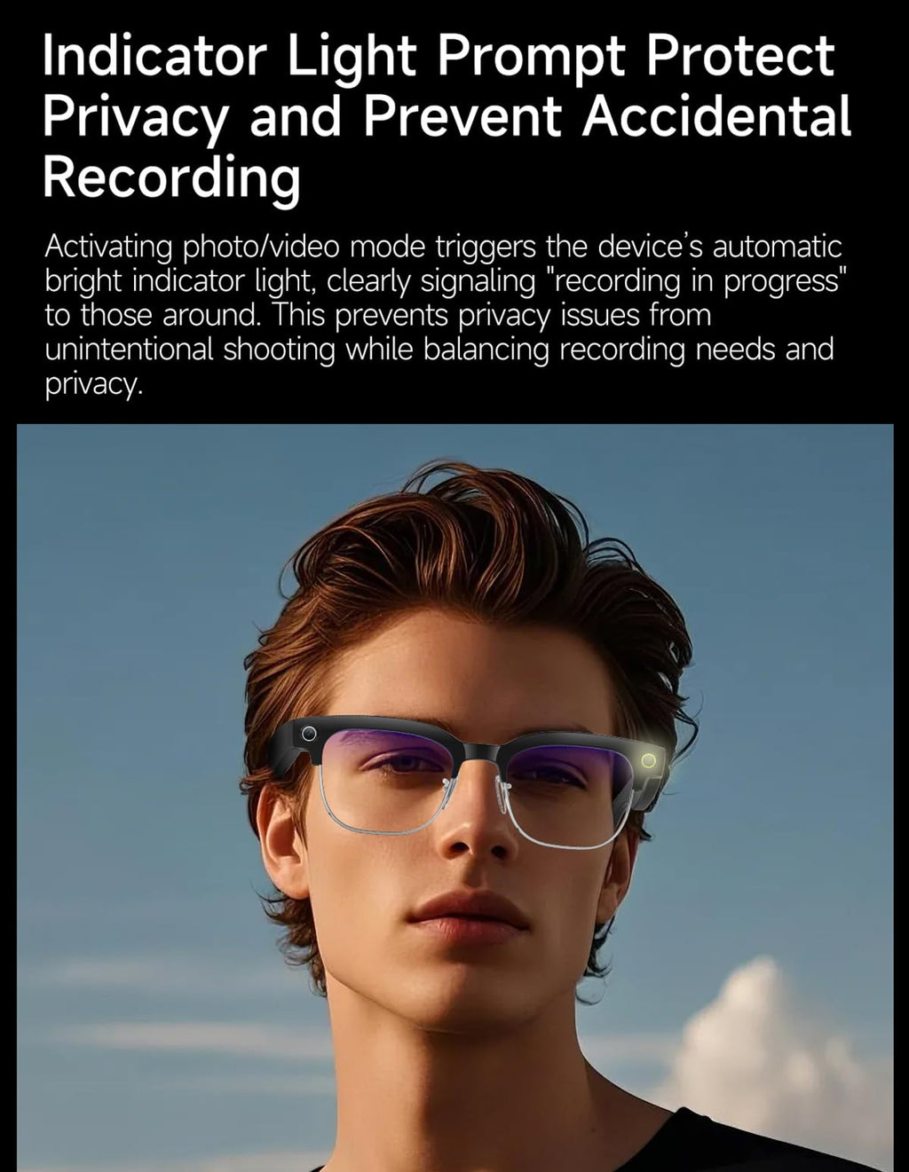Mingtawn AI Smart Glasses â 8MP Anti-Shake Camera Glasses, 290mAh, BT Call, 4K HD Camera with Video Recording Dual Mic, Simultaneous Interpretation/GPT Identify Objectsï¼Black