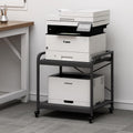 Fannova 2 Tier Under Desk Printer Stand with Storage, 20 Inches Deep Large Printer Table with Height Adjustable Shelf, Rolling Printer Cart with Wheels for Home Office - Black