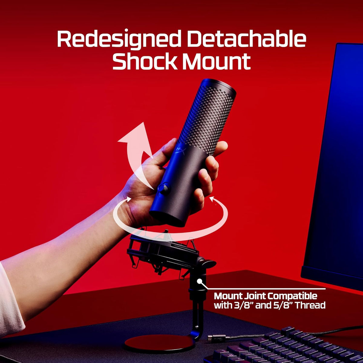 HyperX QuadCast 2 S â USB Microphone, with RGB Lighting, Streaming and Podcasting, with On-Board Controls, LED Lighting, Removable Shock Mount, PC, Mac, USB-C - Black