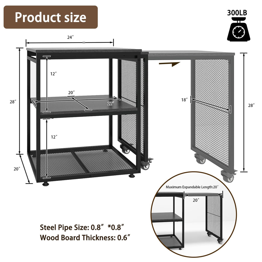 Natwind 24''x20'' Large Printer Stand,Extendable Home Craft Table,Retro