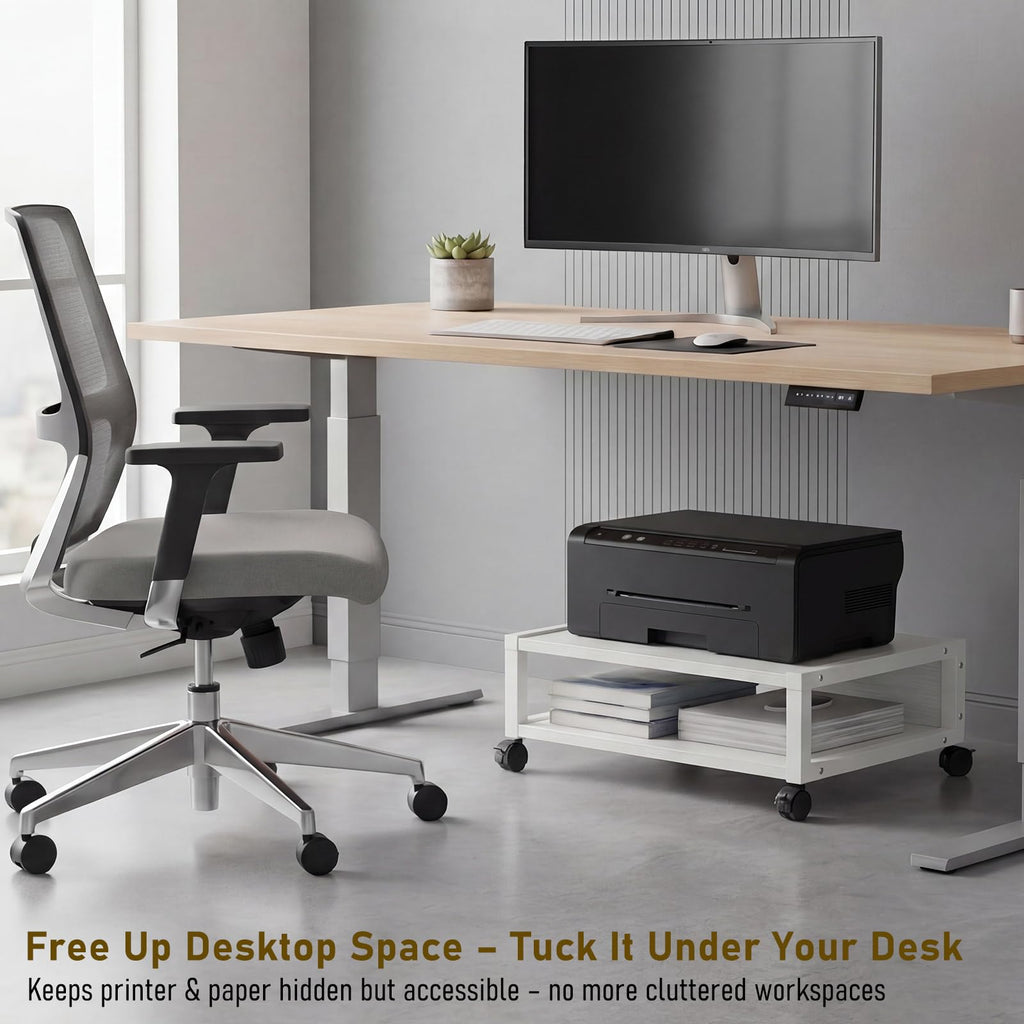 Zonon 2 Tier Printer Stand Under Desk with Wheels, Open Shelf, Black