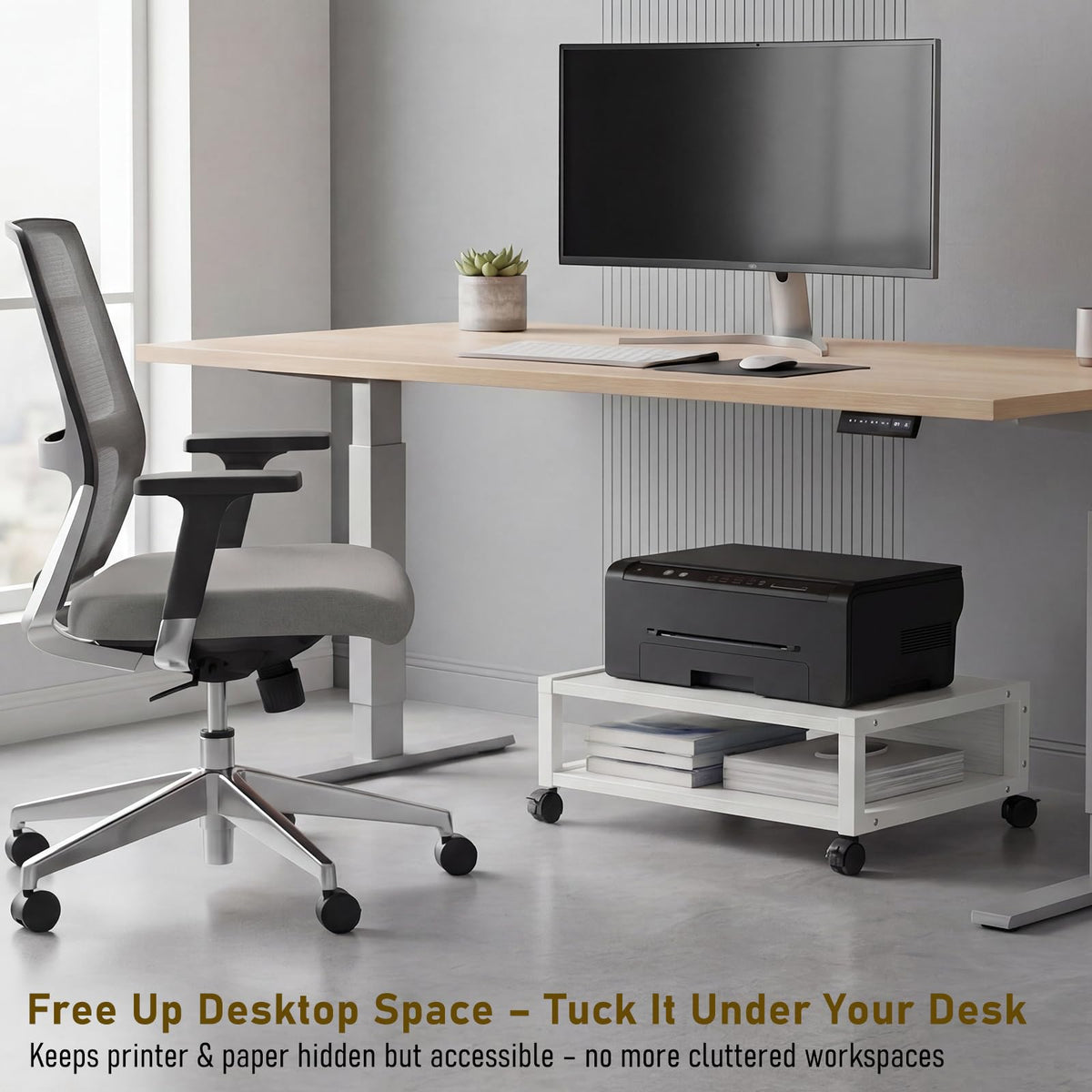 Zonon 2 Tier Printer Stand Under Desk with Wheels, Open Shelf, Black