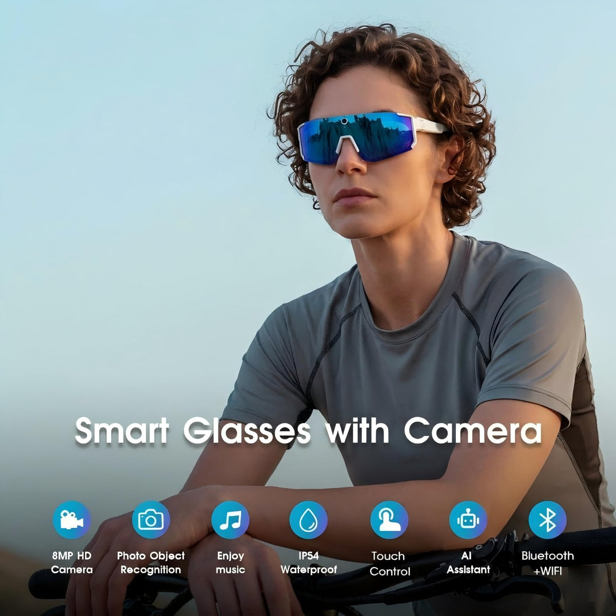 AI Smart Glasses with Camera for Cycling & Outdoor Sports - Blue