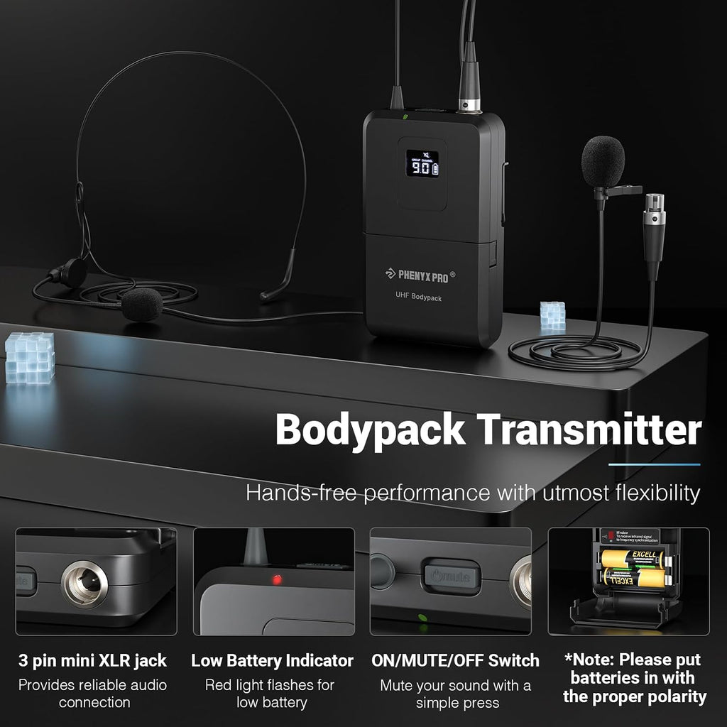 Phenyx Pro 4-Channel UHF Auto Scan Wireless Microphone System PTU-7000-2H2B
