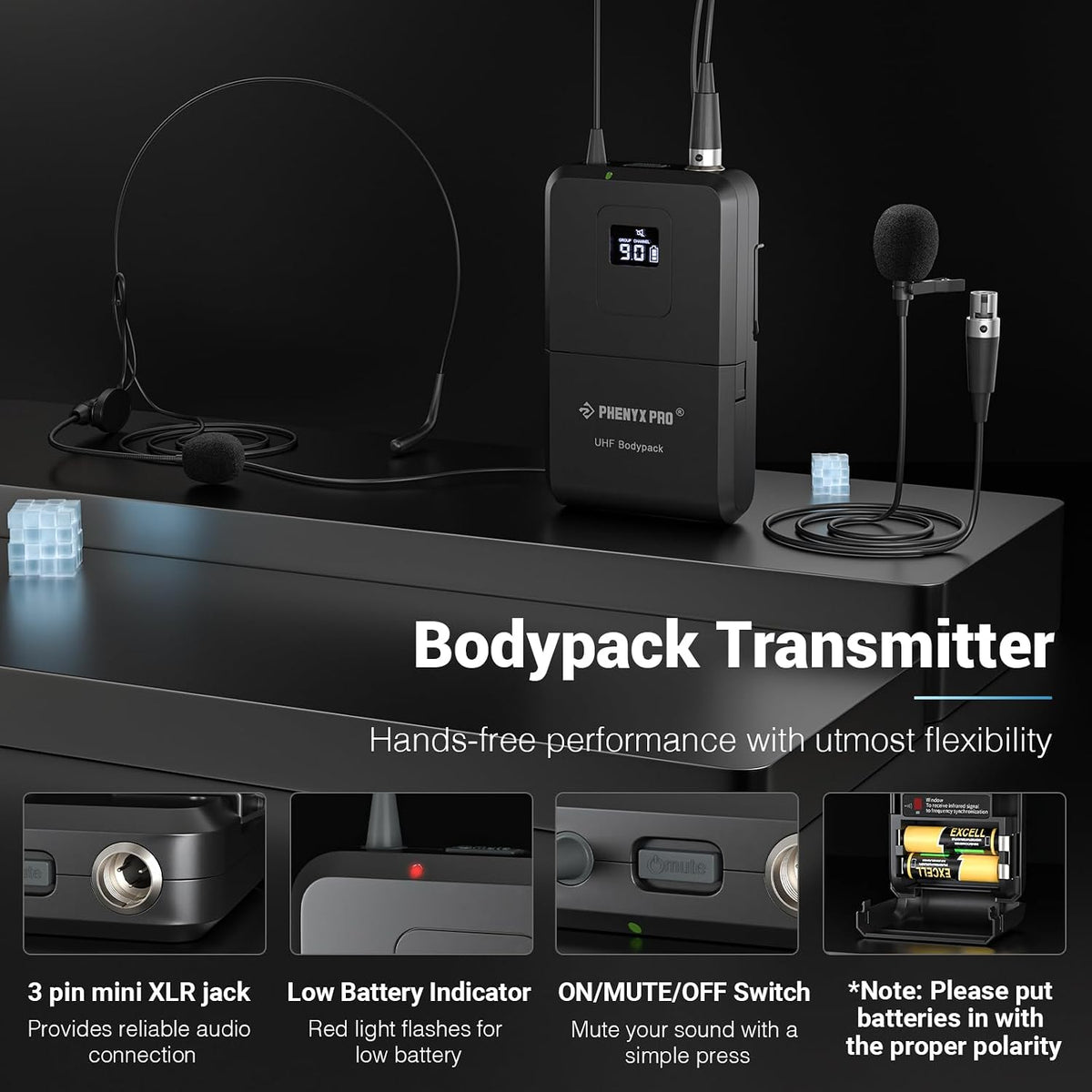 Phenyx Pro 4-Channel UHF Auto Scan Wireless Microphone System PTU-7000-2H2B