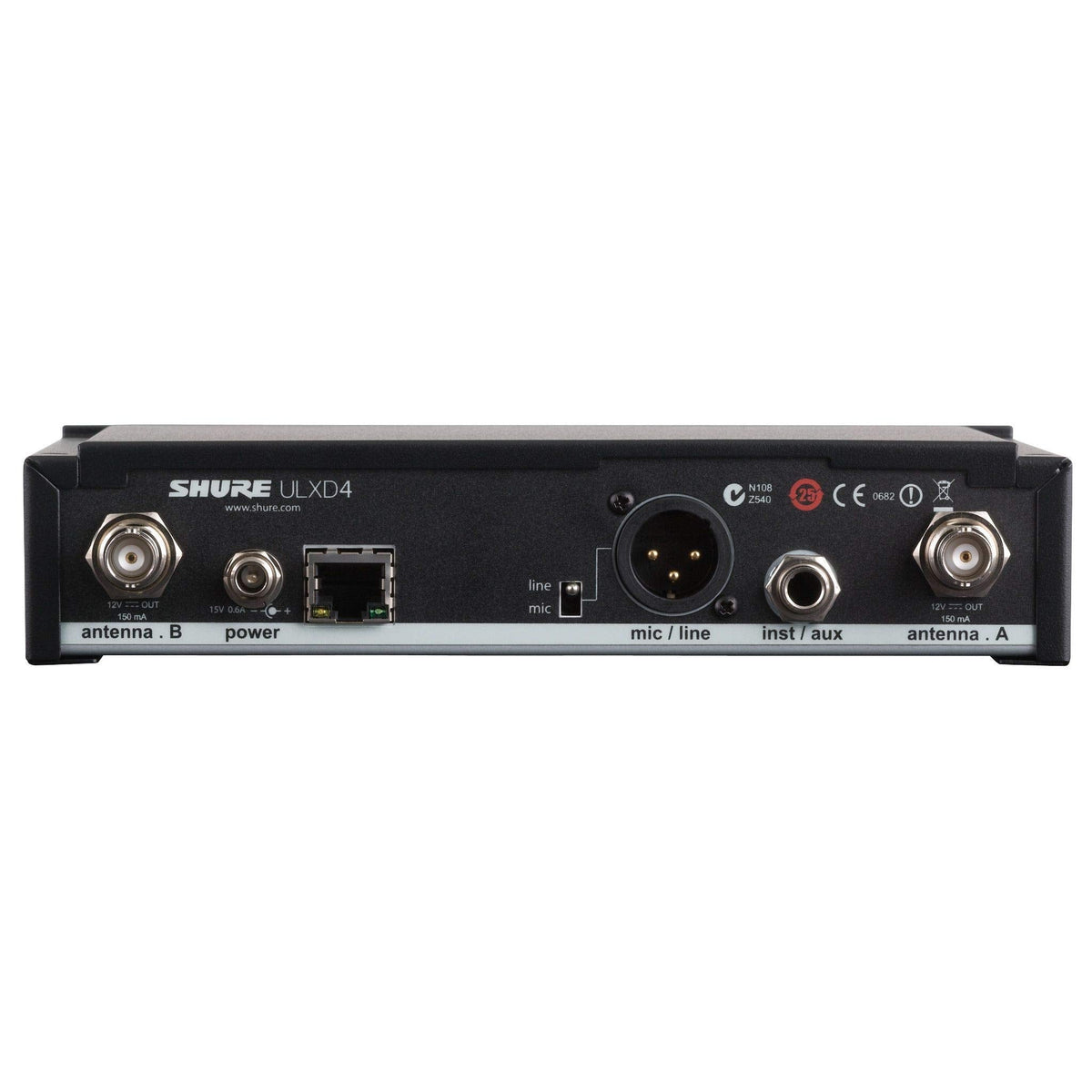 Shure ULXD4D Quad Channel Receiver - for use with ULX-D Digital Wireless Microphone Systems, Transmitters Sold Separately | J50A Band (ULXD4Q=-J50A)