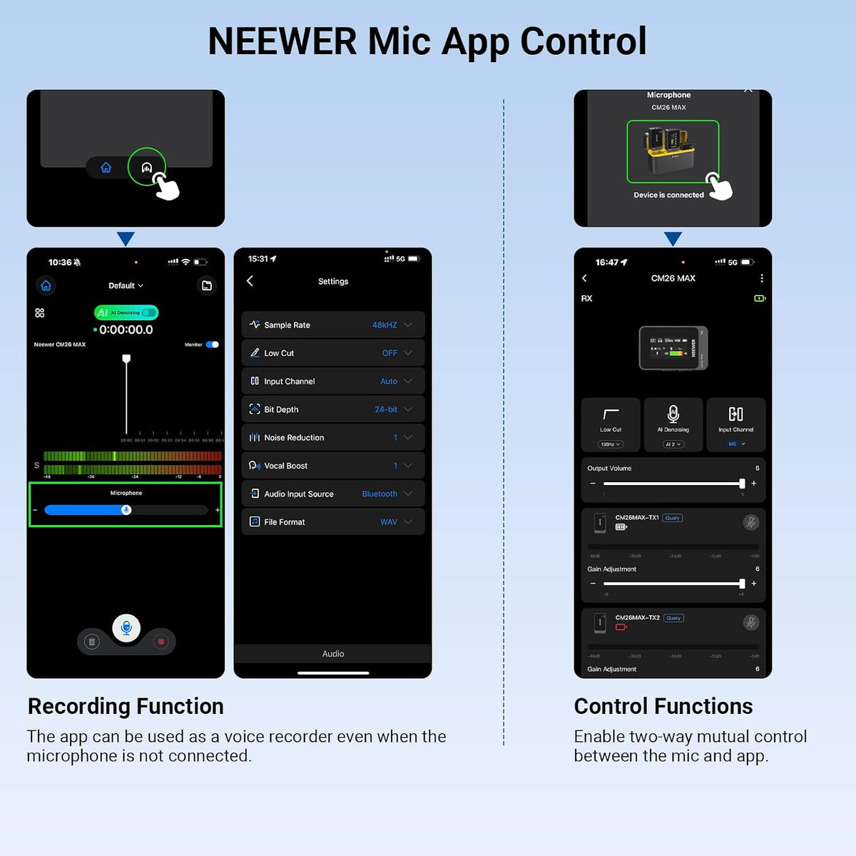 NEEWER CM26 MAX AI Wireless Lavalier Microphone for Phone Camera PC
