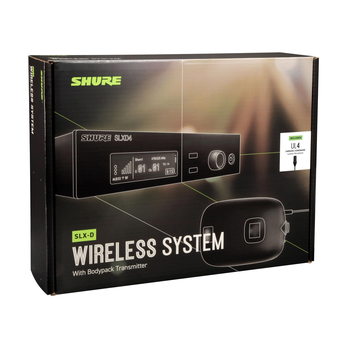 Shure SLXD14/UL4B Digital Wireless Microphone System - Includes SLXD1 Bodypack Transmitter, UL4B UniPlex Cardioid Lavalier Mic, and SLXD4 Receiver with 19" Rack Mount Kit | H55 Band (SLXD14/UL4B-H55)