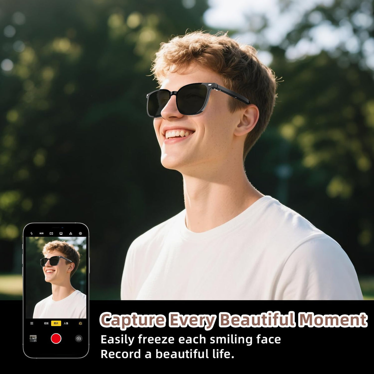 AI Camera Smart Glasses, 4K Video Sunglasses with 3600mAh Charging Case