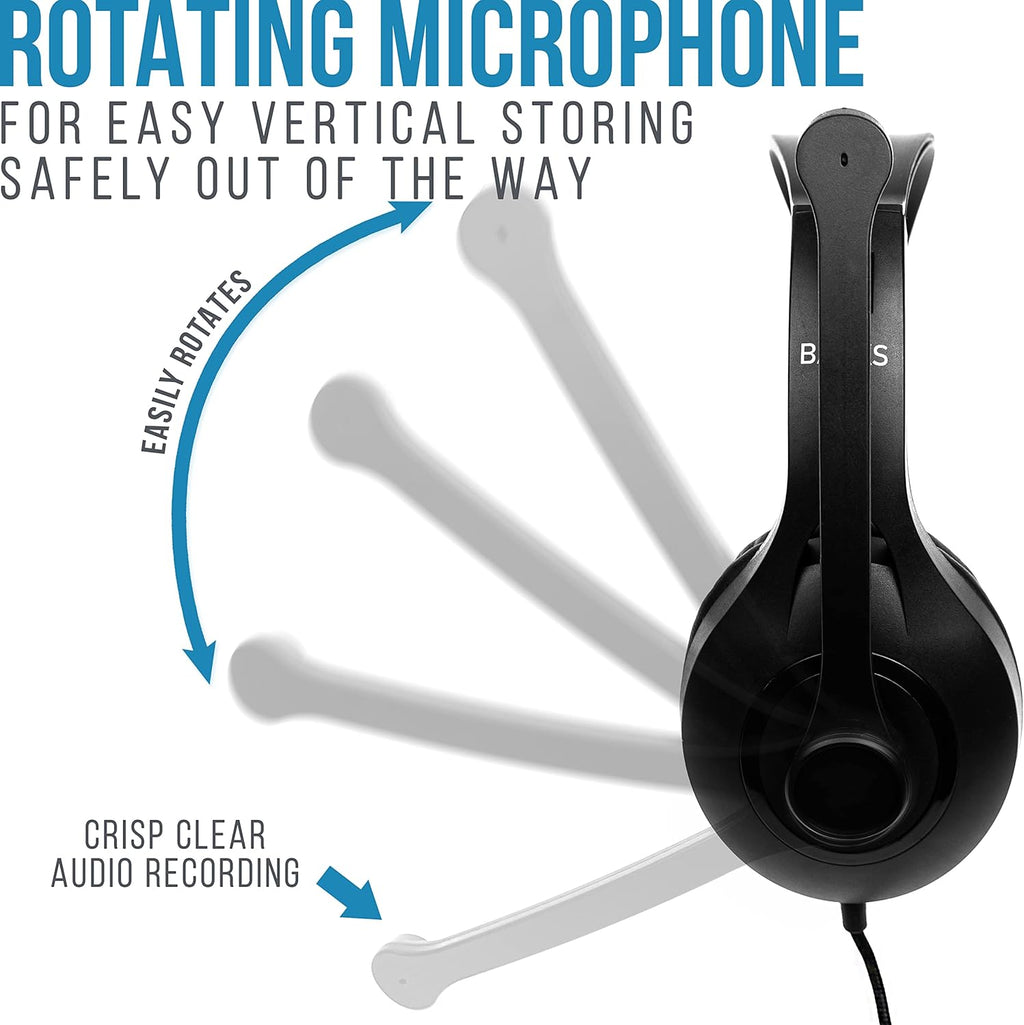 Barks Classroom Headphones with Microphone Bulk 10 Pack (Black, 3.5mm)