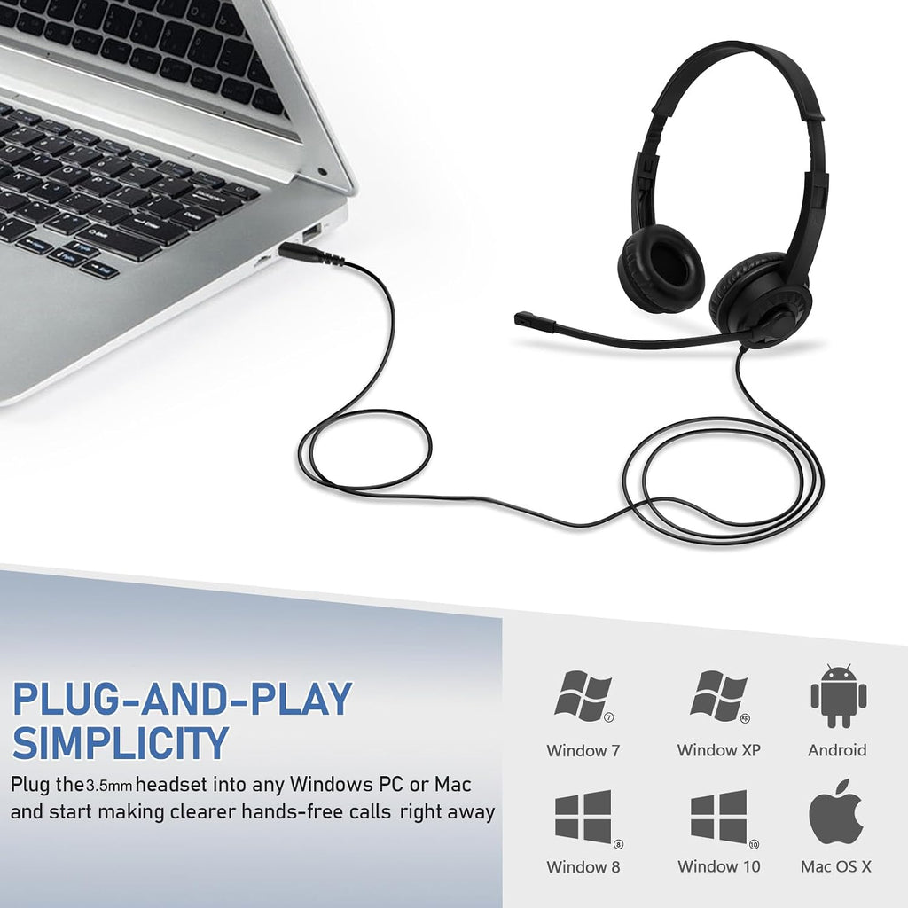20 Pack Bulk Headset with Microphone for Classroom, Noise Canceling Computer Headphones with Microphone for Office, Durable 3.5mm Wired Headset with Mic for Meetings Laptop PC