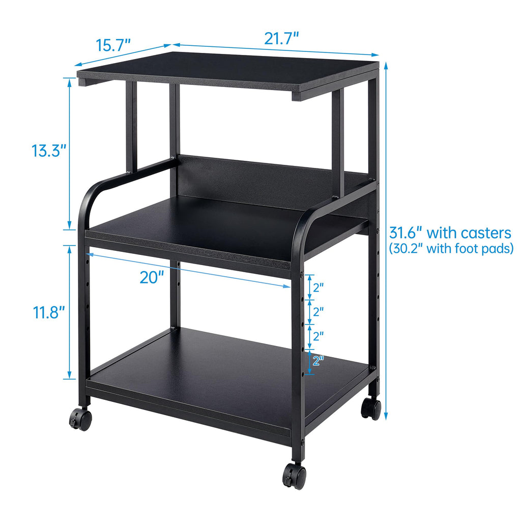 Fannova 3 Tier Gray Printer Stand with Height Adjustable Storage Shelf