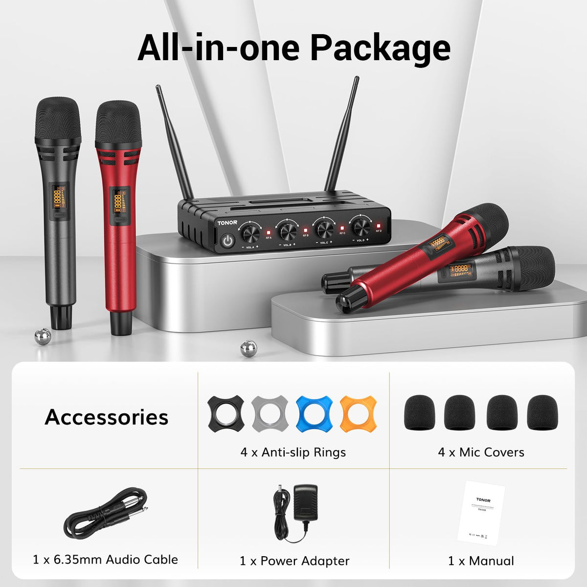 TONOR Wireless Microphone System, Handheld Mic Set with Headset/Lapel Mics