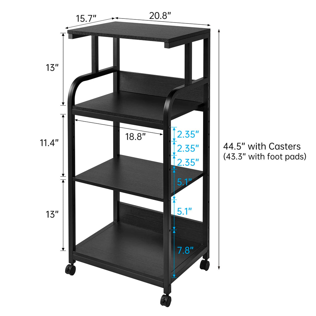 Fannova 4-Tier Printer Stand with Adjustable Storage Shelf, Large Tall Printer Table with Wheels for Home Office Small Spaces Organization, Rustic Brown
