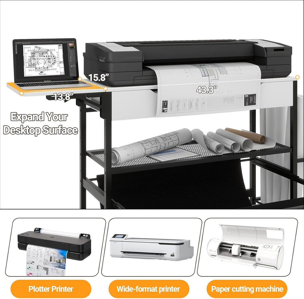 Natwind Wide Format Printer Stand,Plotter Table with Laptop Station,White
