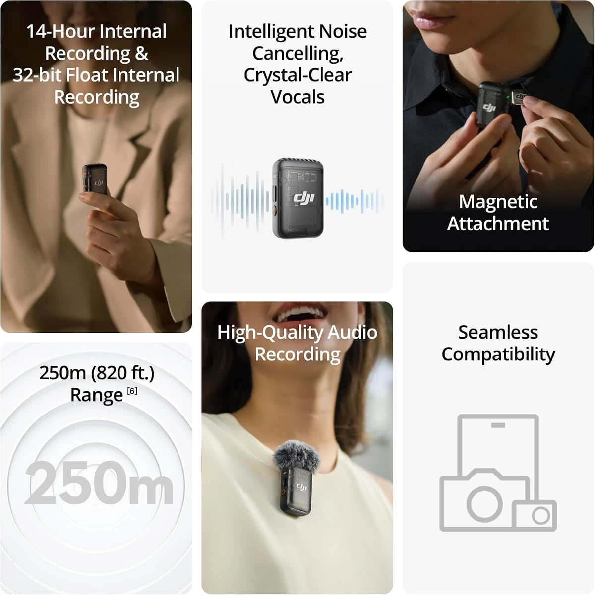DJI Mic 2 (1 TX + 1 RX), Wireless Mic with Intelligent Noise Cancelling