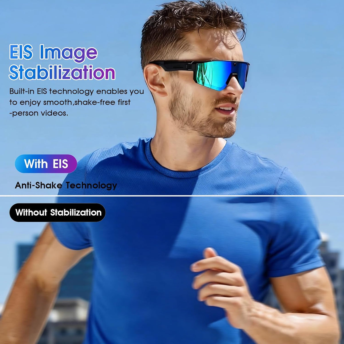 AI Smart Glasses with Camera for Cycling & Outdoor Sports - Blue