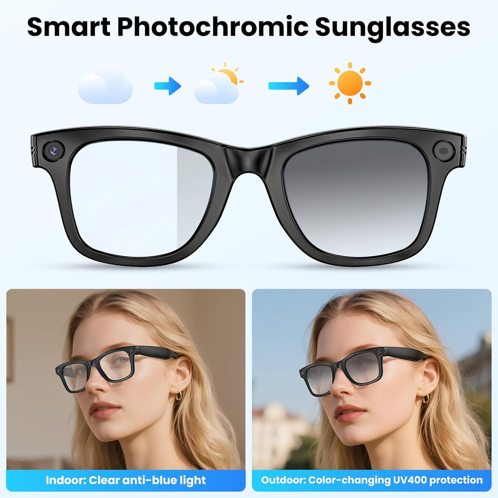 Mingtawn AI Smart Glasses â 8MP Anti-Shake Camera Glasses, 290mAh, BT Call, 4K HD Camera with Video Recording Dual Mic, Simultaneous Interpretation/GPT Identify Objectsï¼Black