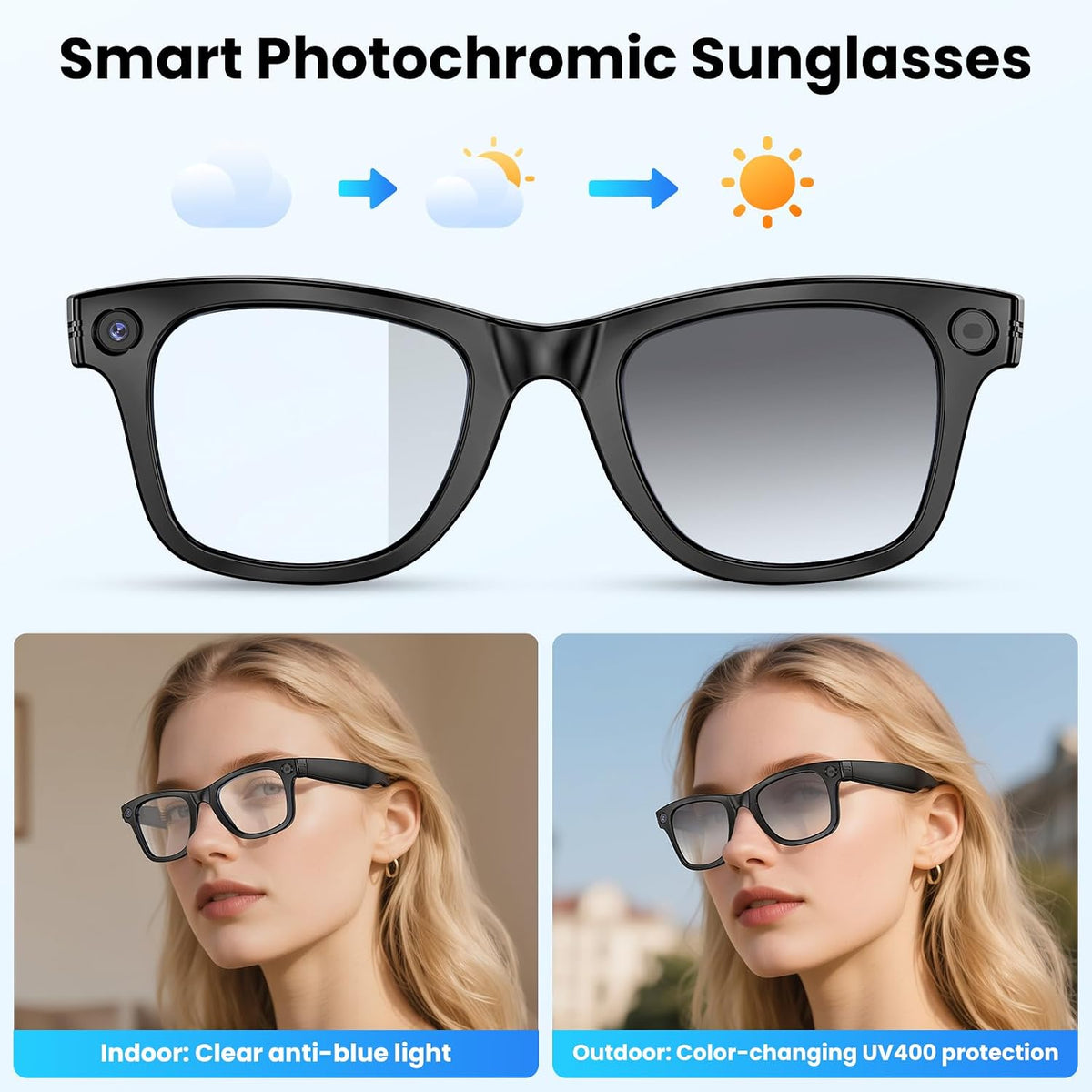 Mingtawn AI Smart Glasses â 8MP Anti-Shake Camera Glasses, 290mAh, BT Call, 4K HD Camera with Video Recording Dual Mic, Simultaneous Interpretation/GPT Identify Objectsï¼Black
