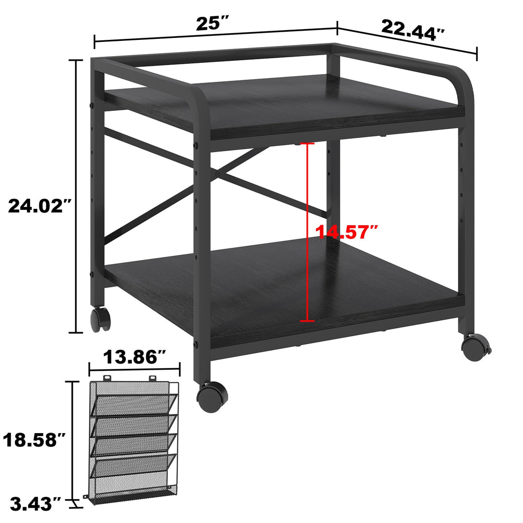 EasyCom 24"x20" Printer Stand with Storage, File Holder & Wheels, Brown