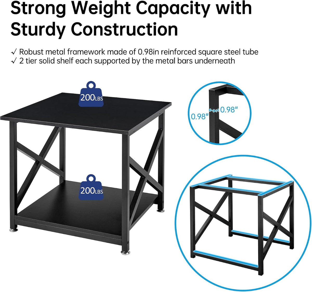 Fannova 2 Tier Large Printer Stand 23.6"x23.6"x22.6" with Storage Shelf