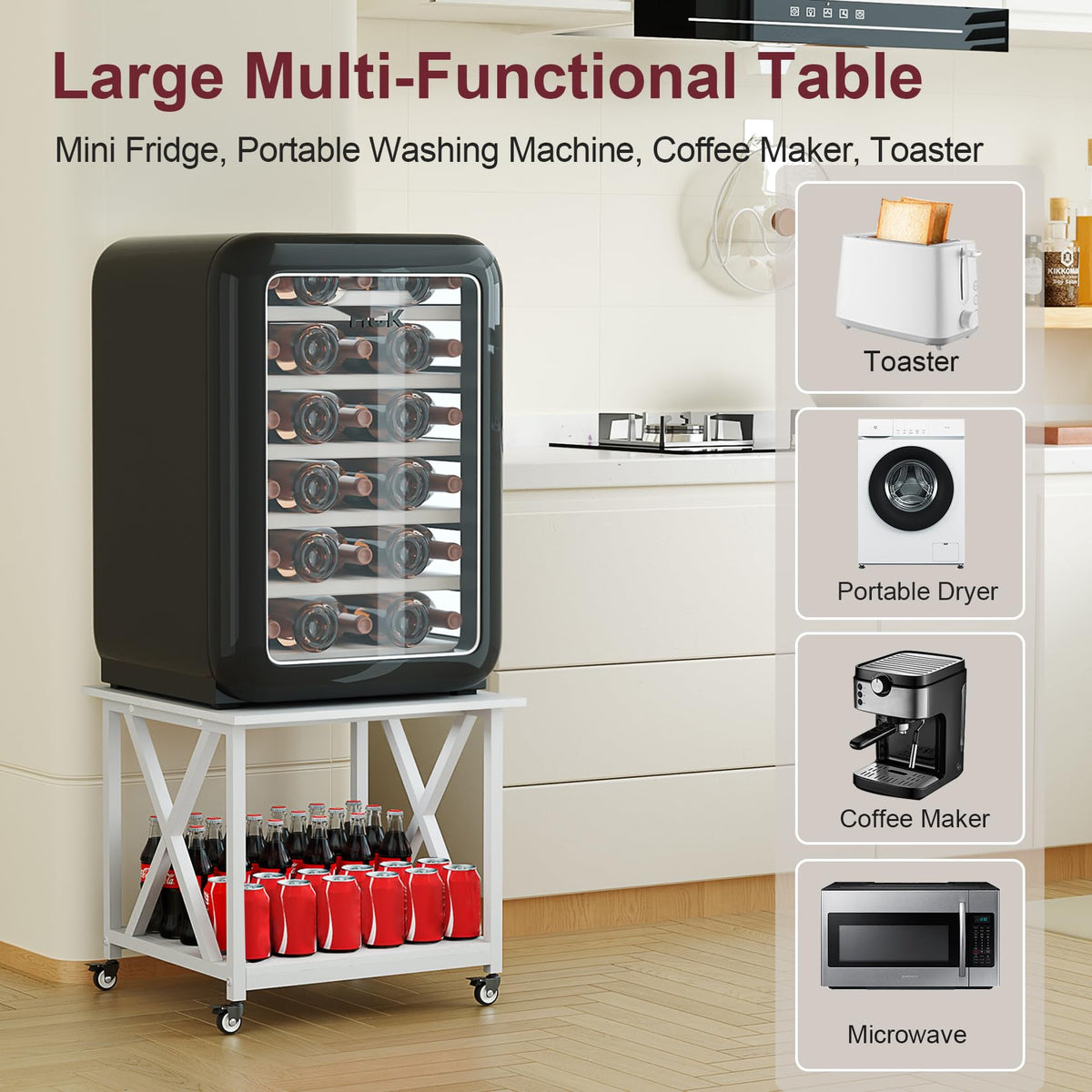 2 Tier Large Printer Stand, 23.6 x 23.6 Inches Printer Table with Storage Shelf, Rolling Printer Cart with Industrial Wheels for Home Office (Black)