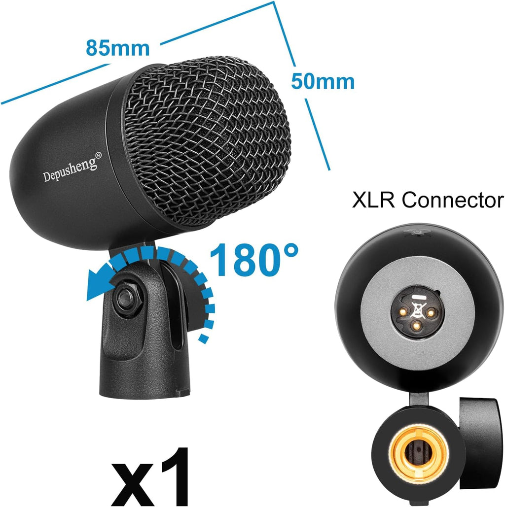 Depusheng 7-Piece Drum Microphone Set with 5 Dynamic Percussion Microphones and 2 Condenser Percussion Microphones Ideal for Instrument Recording and Music Production