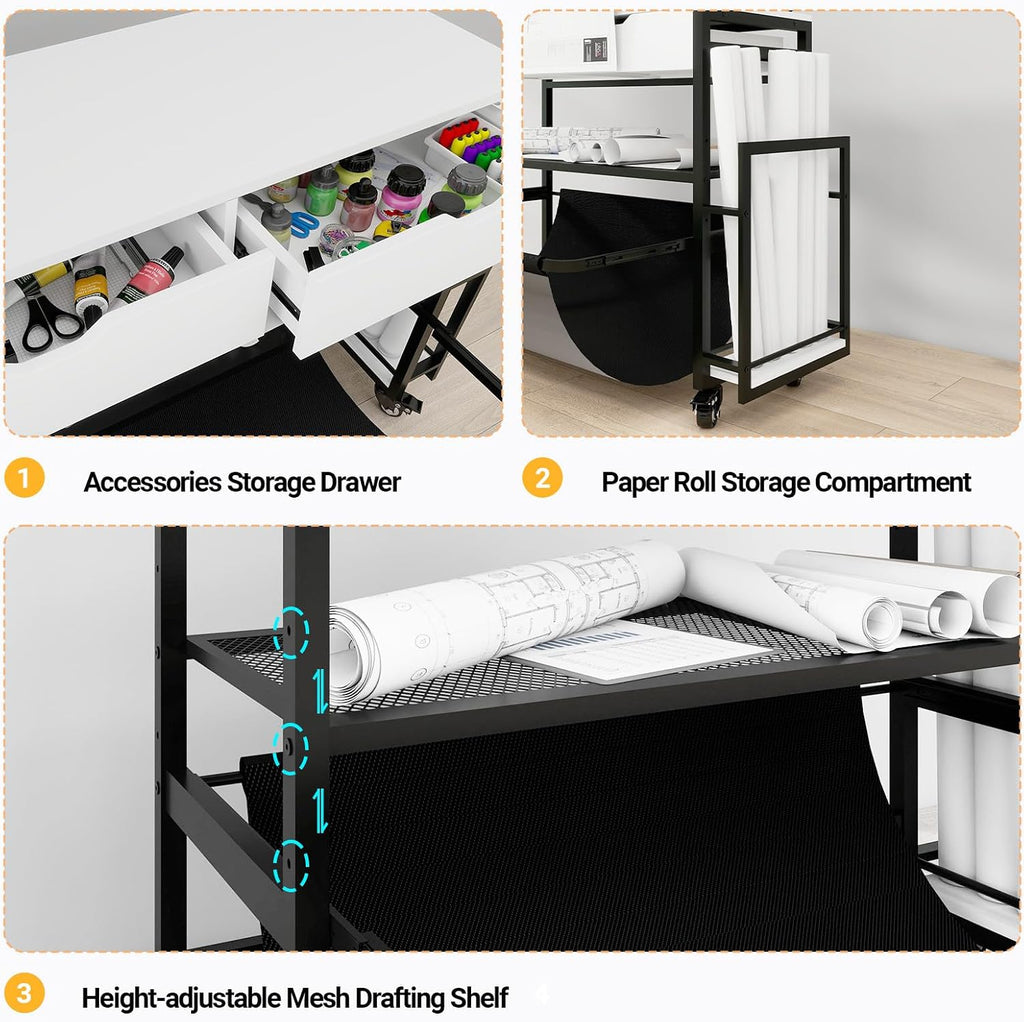 Natwind Wide Format Printer Stand,Plotter Table with Laptop Station,White