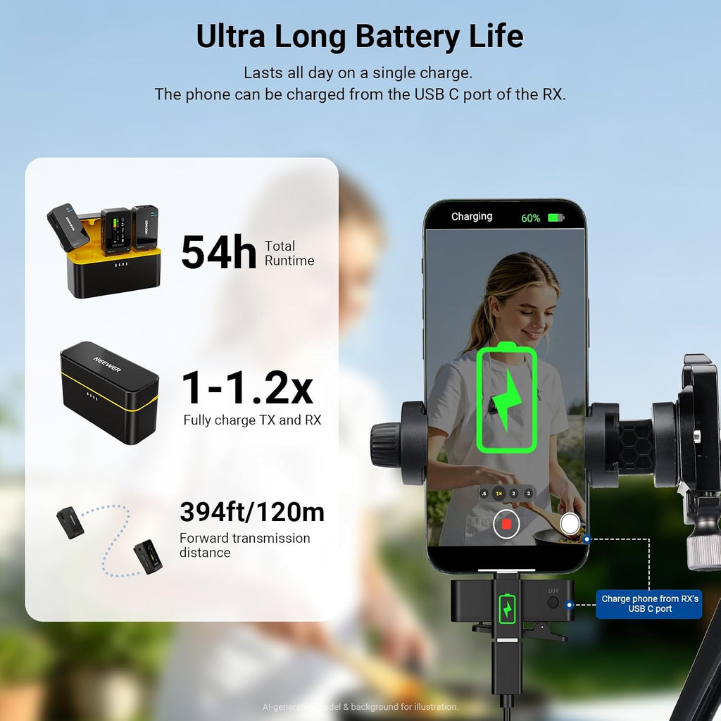 NEEWER CM26 MAX AI Wireless Lavalier Microphone for Phone Camera PC