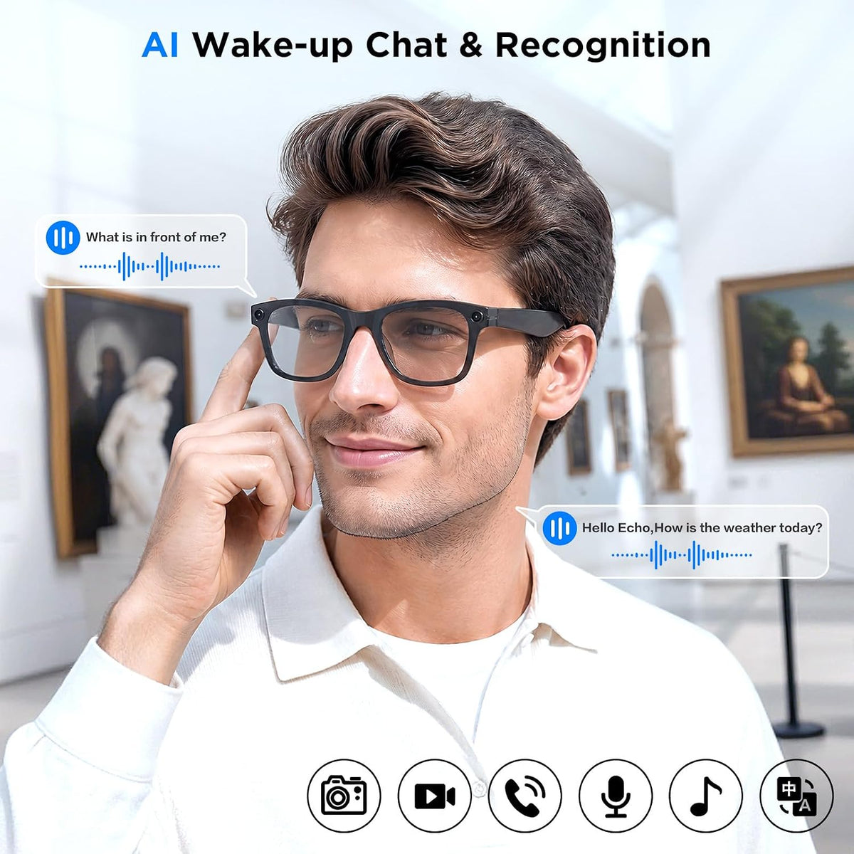 Smart Glasses with Camera, 13MP HD AI Recording Sunglasses for Men Women