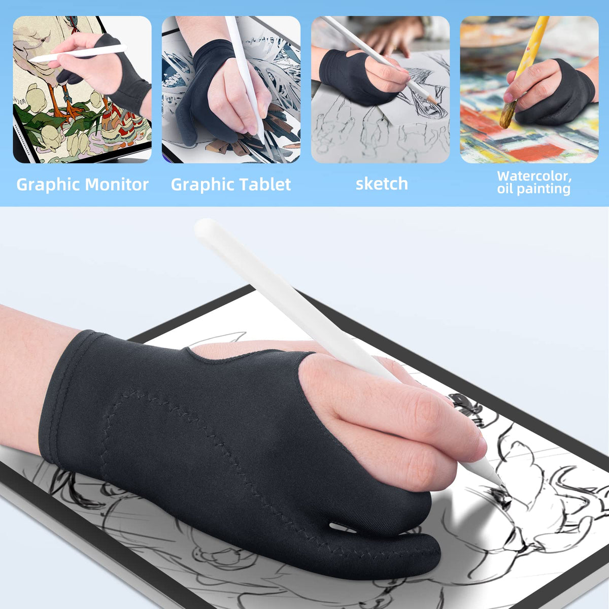 Drawing Glove Right Left Hand [Pink 2Pack] Palm Rejection Glove for iPad Surface Tablet,Graphic Tablet, Graphics Monitor Digital Art Sketching, Inking, Coloring Two Finger Artist Gloves