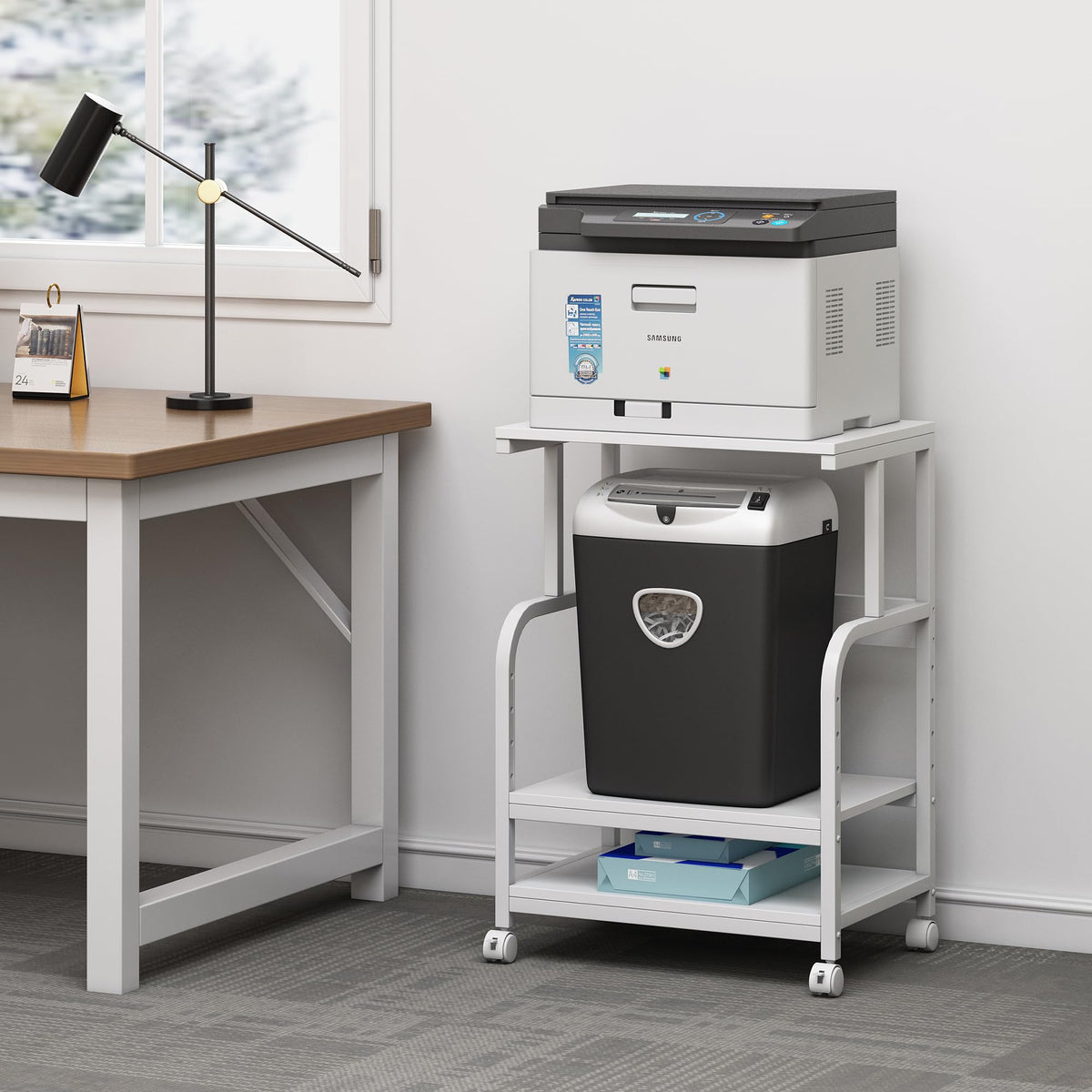 Fannova 3 Tier Gray Printer Stand with Height Adjustable Storage Shelf