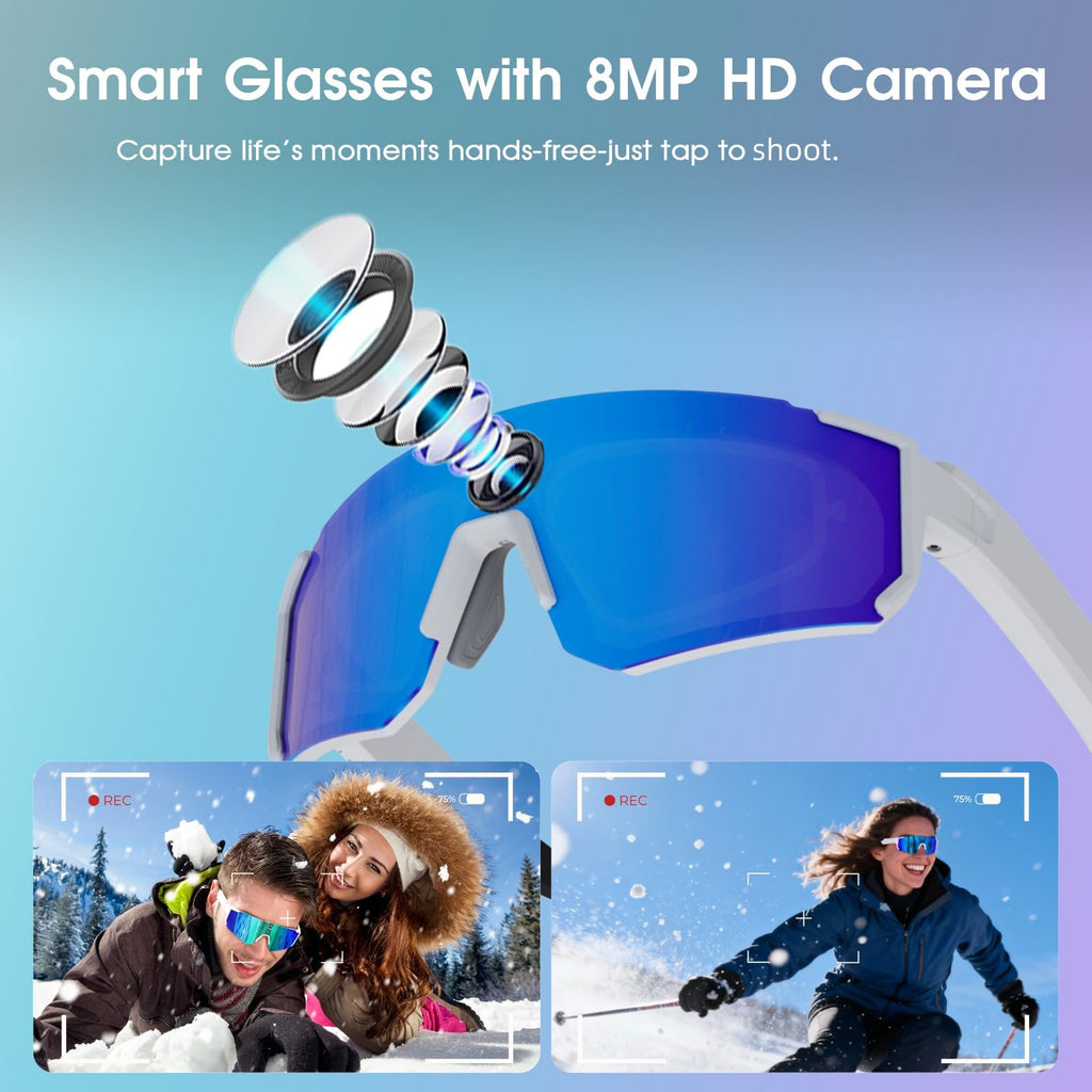 AI Smart Glasses with Camera for Cycling & Outdoor Sports - Blue